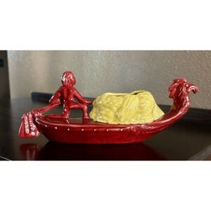 MCM Vintage California Pottery Gondola Planter Red Yellow Unknown Maker